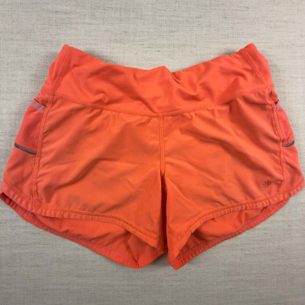 ATHLETA Shorts S w/ Build in Briefs Bright Neon Orange Mesh Side Pockets